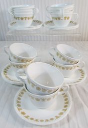 Set Of 12! Signed CORELLE By CORNING, Vintage CUP & SAUCER SETS, Butterfly Gold Pattern