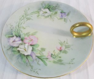 Signed THOMAS Bavaria, Vintage Handled Vanity Dish, Pastel FLORAL Pattern, Gold Trim, Appx 6' Diameter