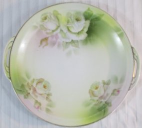 Signed ROYAL RUDOLSTADT Prussia, Vintage Handled TRAY, Pastel FLORAL Pattern, Gold Trim, Appx 12' Wide