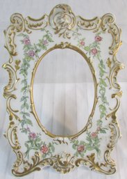 Signed T&V, Vintage Porcelain PICTURE FRAME, Rococo ROSE FLORAL Pattern, Made In FRANCE, Gold Trim