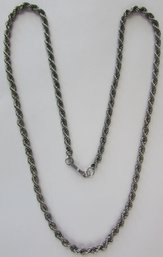 Vintage Chain NECKLACE, Rope TWIST Design, Approximately 24' Length, Loop Marked .925, Sterling Silver
