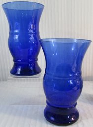 Set Of 2! Vintage Large Floral VASES, COBALT BLUE Color, Flared Upright Shape, Made In MEXICO, Appx 12' Tall