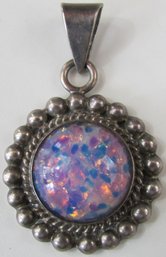 Vintage Drop PENDANT, Multicolor OPAL? Cabochon, Sterling .925 Silver Setting & Carrier Loop, Made In MEXICO