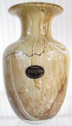 Signed KROSNO JOZEFINA, Art Glass VASE, Marbleized TAN Swirl Design, Made In POLAND, Approx 7.25'