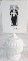 NIB! Signed LENOX, BUTLERS PANTRY Pattern, SUGAR BOWL With Lid, White Base, Appx 6.5'