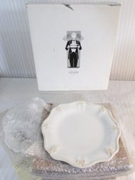 NIB! Signed LENOX, BUTLERS PANTRY Pattern, Set 4 DINNER PLATES, White Base, Appx 12' Diameter