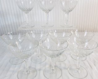 SET Of 10! Vintage SAUCER CHAMPAGNE Glasses, SPIRAL Pattern, Approx 5' Tall