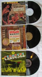 Lot Of 3! Vintage VINYL Record Albums, RAGTIME, CAROUSEL & DIXIELAND BANJO