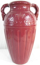 Vintage RRPCo Art Pottery, Colossal FLOOR Vase, Serpent Head Handles, Burgundy Glaze,  Appx 18,' Made In USA