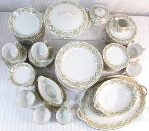 Set Of 98 DINNERWARE Pieces! Signed GERARD DUFRAISSEIX & ABBOT, Scroll Rim Pattern, Made In FRANCE, Gold Trim