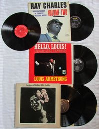 Lot Of 3! Vintage VINYL Record Albums, RAY CHARLES, LOUIS ARMSTRONG, BILLIE HOLIDAY