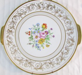 Signed THOMAS Germany, Vintage Hand Decorated TRAY, FLORAL Pattern, Gold Trim, Appx 11' Wide