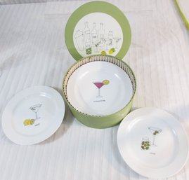 Set Of 6! Signed SIGNATURE HOUSEWARES, Dessert PLATES, Whimsical MARTINI Pattern, Appx 7' Diameter