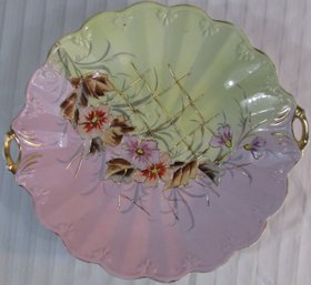 Vintage Decorative Plate, Hand Painted Floral Pattern, Gold Trim, Approx 11.25' Diameter