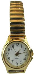 Vintage WRISTWATCH, Circular Face, Gold Tone Base Metal Bezel & Matching Expansion Band, Quartz