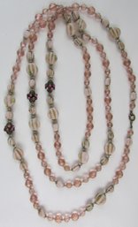 Vintage Single Strand NECKLACE, Tonal PINK Color Glass Beads, Flapper Length Appx 60,' Clasp Closure
