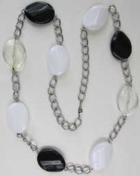 Vintage CHAIN Necklace, OVERSIZED Plastic Beads, Lightweight Silver Tone Base Metal, Clasp Closure