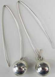 Pierced EARRINGS, Minimal BALL Dangle Design, Loop Backing, Sterling 925 Silver, Made In MEXICO