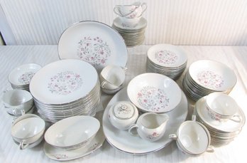 Set Of 91 DINNERWARE Pieces! Signed HIRA Fine China, JOANNE Pattern, Made In JAPAN, Platinum Trim