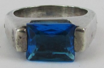 Vintage Finger Ring, Faceted Emerald Cut Stone, Sterling .925 Silver Setting, Made In MEXICO, Approx Size 6.5