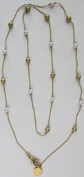 Signed ANNE KLEIN II, Contemporary Chain Necklace, Faux PEARLS, Gold Tone Base Metal, Approx 33' Length