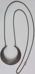 Vintage Chain Necklace, CRESCENT Shape Drop Pendant, Silver Tone Base Metal, Slip Over Style