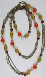 Vintage Multi Strand Chain NECKLACE, Multicolor Plastic Beads, Approx 52' Length, Lightweight, Clasp Closure