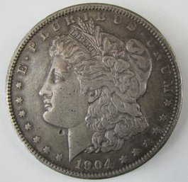 Authentic 1904P MORGAN SILVER Dollar $1.00, Philadelphia Mint, 90 Percent SILVER, United States