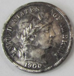 Authentic 1900S BARBER Or LIBERTY SILVER DIME $.10, San Francisco Mint, 90 Percent Silver, Discontinued