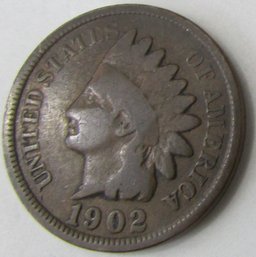 Authentic 1902P INDIAN Cent Penny COPPER $.01, PHILADELPHIA Mint, Discontinued United States Type Coin
