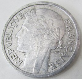 Authentic FRANCE Issue Coin, Dated 1948B, Two 2 FRANCS, Aluminum Content, Discontinued Style