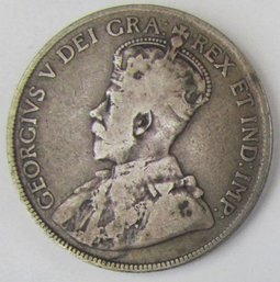 Authentic CANADA Issue Coin, Dated 1918, Half Dollar $.50 Cents, Silver Content, Depicts GEORGE V