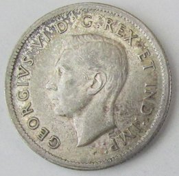 Authentic CANADA Issue Coin, Dated 1939, STAG Quarter $.25 Cents, Depicts GEORGE VI, Silver Content