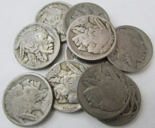 SET Of 10 COINS! Authentic BUFFALO NICKELS $.05, Faint Dates, Discontinued United States Type Coins