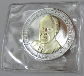Authentic Commemorative Medal, FRANKLIN ROOSEVELT, Dated 1982, Proof .999 Silver Plated, $1 Dollar Size