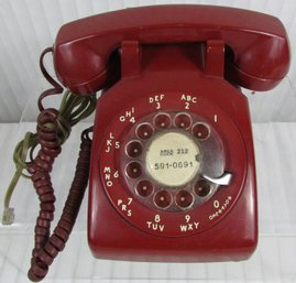 Vintage BELL TELEPHONE - WESTERN ELECTRIC Brand, ROTARY DIAL Telephone, RED Color