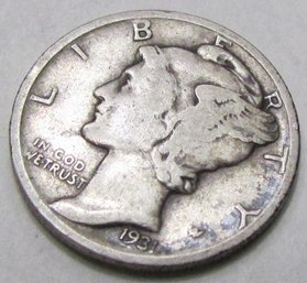 Authentic 1931P MERCURY SILVER DIME $.10, Philadelphia Mint, 90 Percent Silver, Discontinued United States