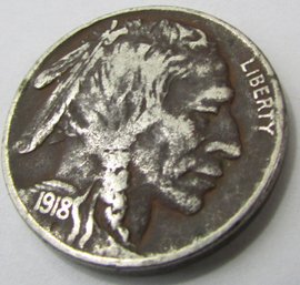 Authentic 1918S BUFFALO NICKEL $.05, San Francisco Mint, Discontinued United States Type Coin