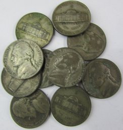 Set 10 Coins! Authentic JEFFERSON SILVER NICKELS $.05, Mixed Date WAR Issue, 35 Percent Silver, Discontinued