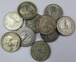 Set Of 10 Coins! Authentic WASHINGTON SILVER QUARTER $.25, Mixed Dates, 90 Percent Silver Issue, United States