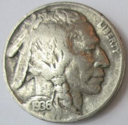 Authentic 1936P BUFFALO NICKEL $.05, Philadelphia Mint, Discontinued United States Type Coin