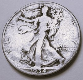 Authentic 1934P WALKING LIBERTY SILVER Half Dollar $.50, Philadelphia Mint, Discontinued, United States