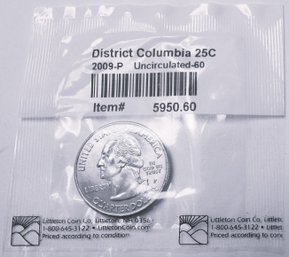 Authentic 2009P Washington Quarter, Commemorative DISTRICT COLUMBIA, Philadelphia Mint, BU, Copper Nickel Clad