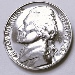 Authentic 1964P MIRROR PROOF, JEFFERSON NICKEL $.05, UNCIRCULATED, Philadelphia Mint, United States