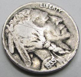 Authentic 1935 BUFFALO NICKEL $.05, PHILADELPHIA Mint, Discontinued Style, United States Type Coin