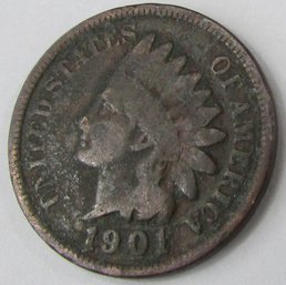 Authentic 1901P INDIAN Cent Penny $.01, Philadelphia Mint, Copper Content, Discontinued United States