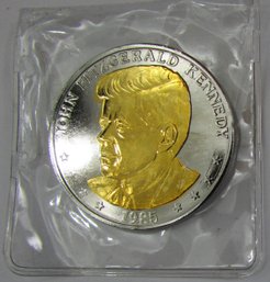Authentic Commemorative Medal, JOHN F KENNEDY, Dated 1985, Proof .999 Silver Plated, $1 Dollar Size