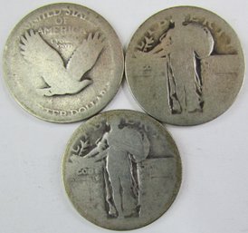 Set Of 3 Coins! Authentic STANDING LIBERTY, 90 Percent SILVER QUARTER Dollars $.25, Discontinued USA