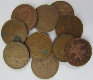 SET Of 10! Authentic UNITED KINGDOM Issue Coins, Mixed Dates, Two 2 New Pence, Bronze Content, Discontinued