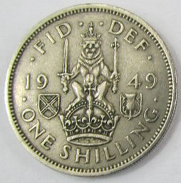 Authentic GREAT BRITAIN Coin, Dated 1949, One 1 Shilling, Silver Content, Discontinued Design
